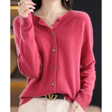Women's Merino Wool & Cashmere Cardigan | Elegant O-Neck Button Knit For Winter Layering