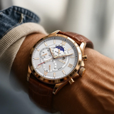 Lige Leather Classic Watch | With Moonphase Detail and Luminous Hands for Everyday and Business Wear Neriona