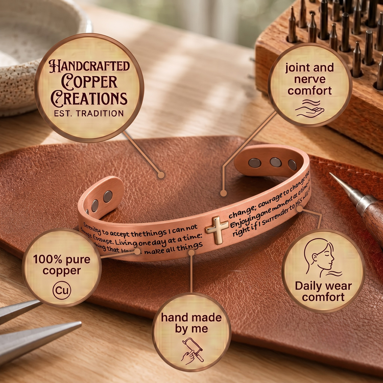 Patricia's Creed Copper Bracelet | Engraved Word Cuff Bracelet Neriona