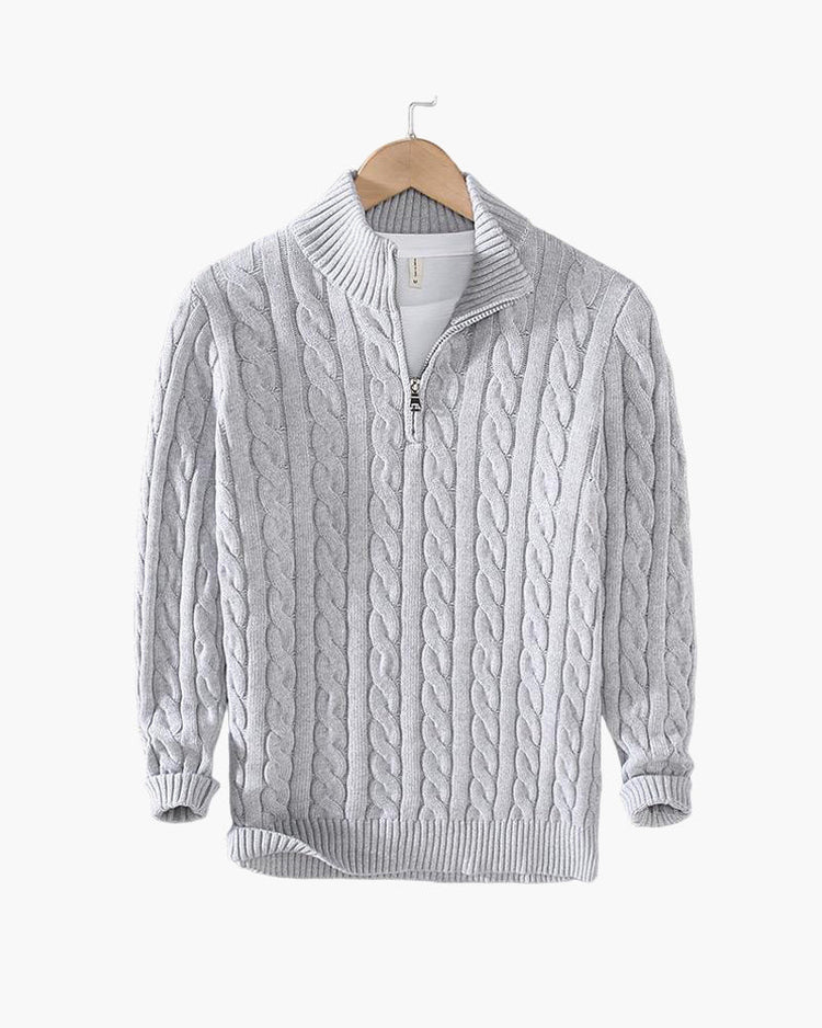Everett – Quarter-Zip Cable Knit Sweater | 100% Cotton Pullover For Smart Casual Style Neriona Grey