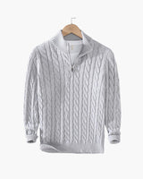 Everett – Quarter-Zip Cable Knit Sweater | 100% Cotton Pullover For Smart Casual Style Neriona Grey