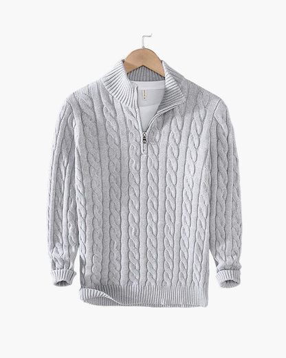 Everett – Quarter-Zip Cable Knit Sweater | 100% Cotton Pullover For Smart Casual Style Neriona Grey