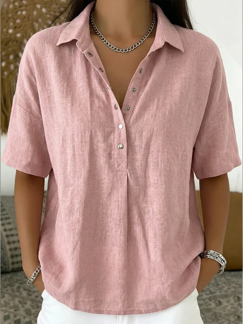 Luna – Casual Button-Up Shirt | Lightweight Collared Blouse For Everyday Wear Neriona Pink