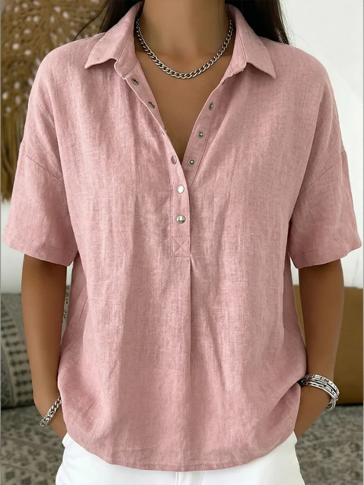 Luna – Casual Button-Up Shirt | Lightweight Collared Blouse For Everyday Wear Neriona Pink
