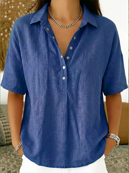 Luna – Casual Button-Up Shirt | Lightweight Collared Blouse For Everyday Wear Neriona Blue
