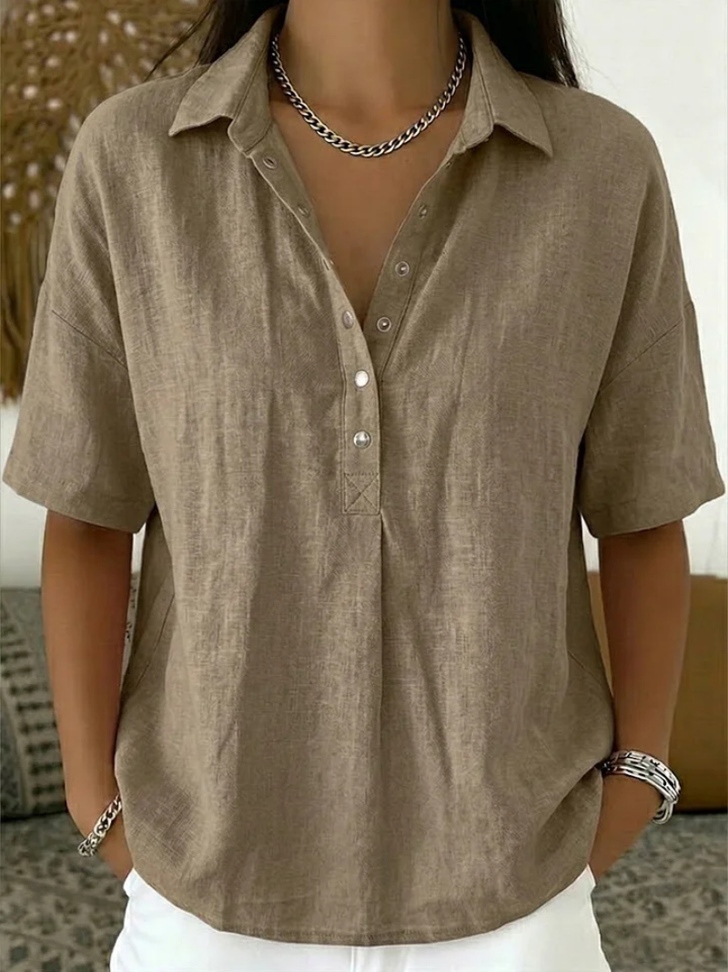 Luna – Casual Button-Up Shirt | Lightweight Collared Blouse For Everyday Wear Neriona Khaki