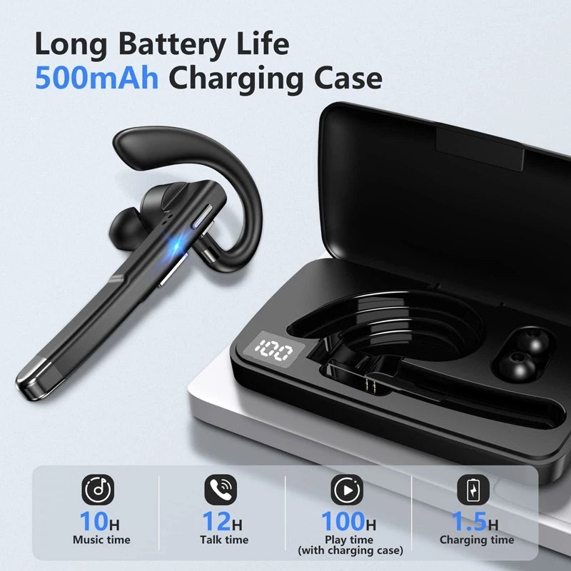Business Bluetooth Headset – Wireless Noise Cancelling Earpiece | Dual Mic Hands Free Headset for Office, Calls & Everyday Use Neriona