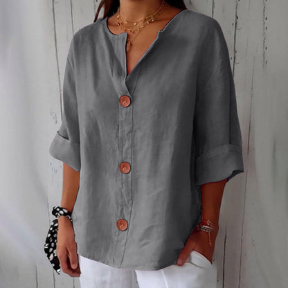 Margot – Linen Blend Blouse | Lightweight Loose Summer Top For Everyday Wear Blouse Neriona Gray