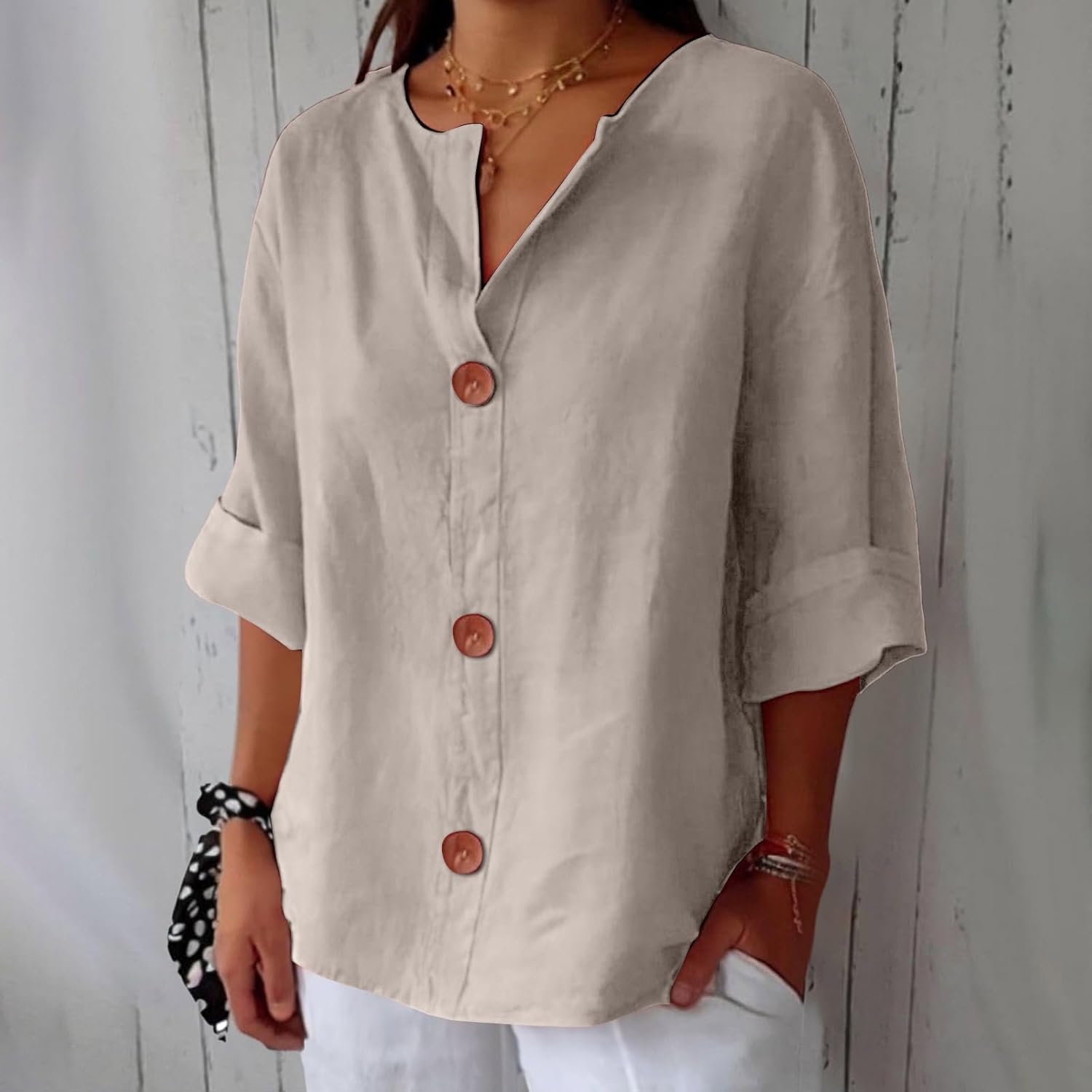 Margot – Linen Blend Blouse | Lightweight Loose Summer Top For Everyday Wear Blouse Neriona Beige