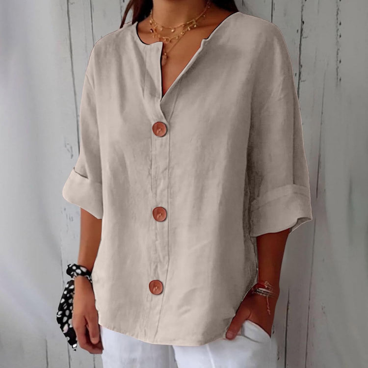 Margot – Linen Blend Blouse | Lightweight Loose Summer Top For Everyday Wear Blouse Neriona Beige