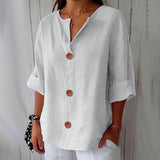 Margot – Linen Blend Blouse | Lightweight Loose Summer Top For Everyday Wear Blouse Neriona White