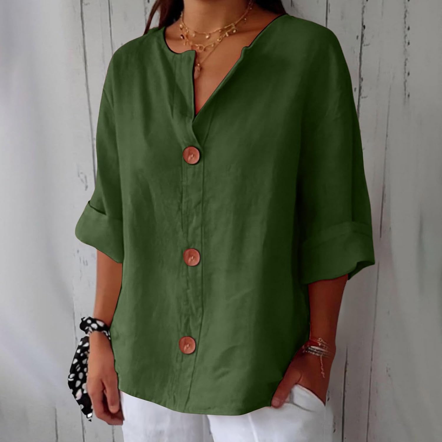 Margot – Linen Blend Blouse | Lightweight Loose Summer Top For Everyday Wear Blouse Neriona Green