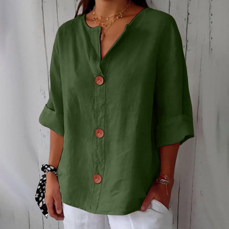 Margot – Linen Blend Blouse | Lightweight Loose Summer Top For Everyday Wear Blouse Neriona Green