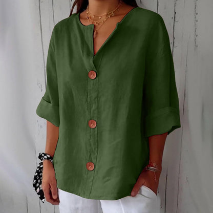 Margot – Linen Blend Blouse | Lightweight Loose Summer Top For Everyday Wear Blouse Neriona Green