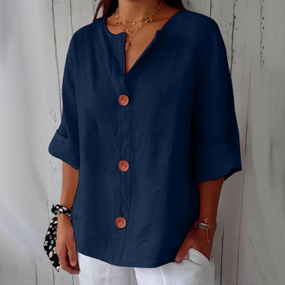 Margot – Linen Blend Blouse | Lightweight Loose Summer Top For Everyday Wear Blouse Neriona Blue