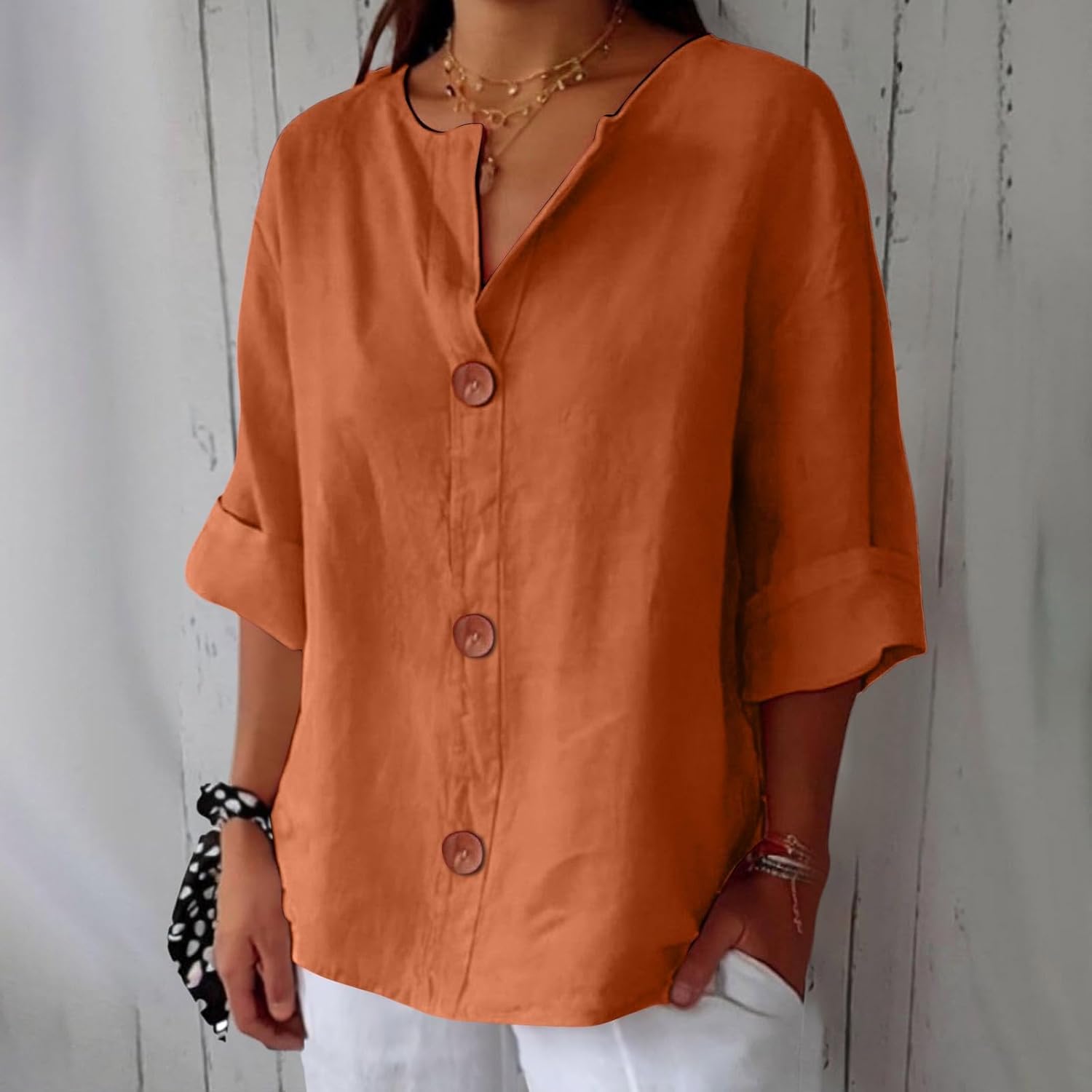 Margot – Linen Blend Blouse | Lightweight Loose Summer Top For Everyday Wear Blouse Neriona Orange