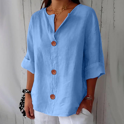 Margot – Linen Blend Blouse | Lightweight Loose Summer Top For Everyday Wear Blouse Neriona Light Blue