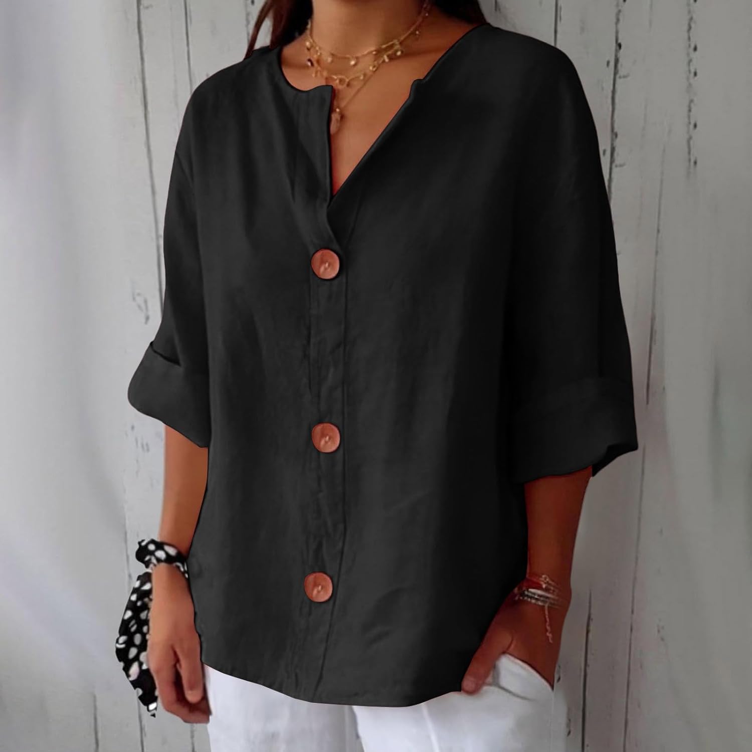 Margot – Linen Blend Blouse | Lightweight Loose Summer Top For Everyday Wear Blouse Neriona Black