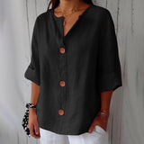 Margot – Linen Blend Blouse | Lightweight Loose Summer Top For Everyday Wear Blouse Neriona Black