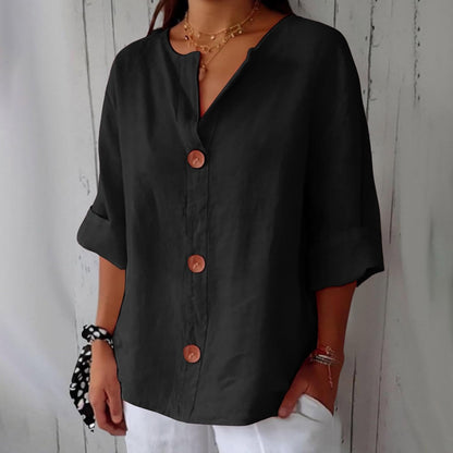 Margot – Linen Blend Blouse | Lightweight Loose Summer Top For Everyday Wear Blouse Neriona Black