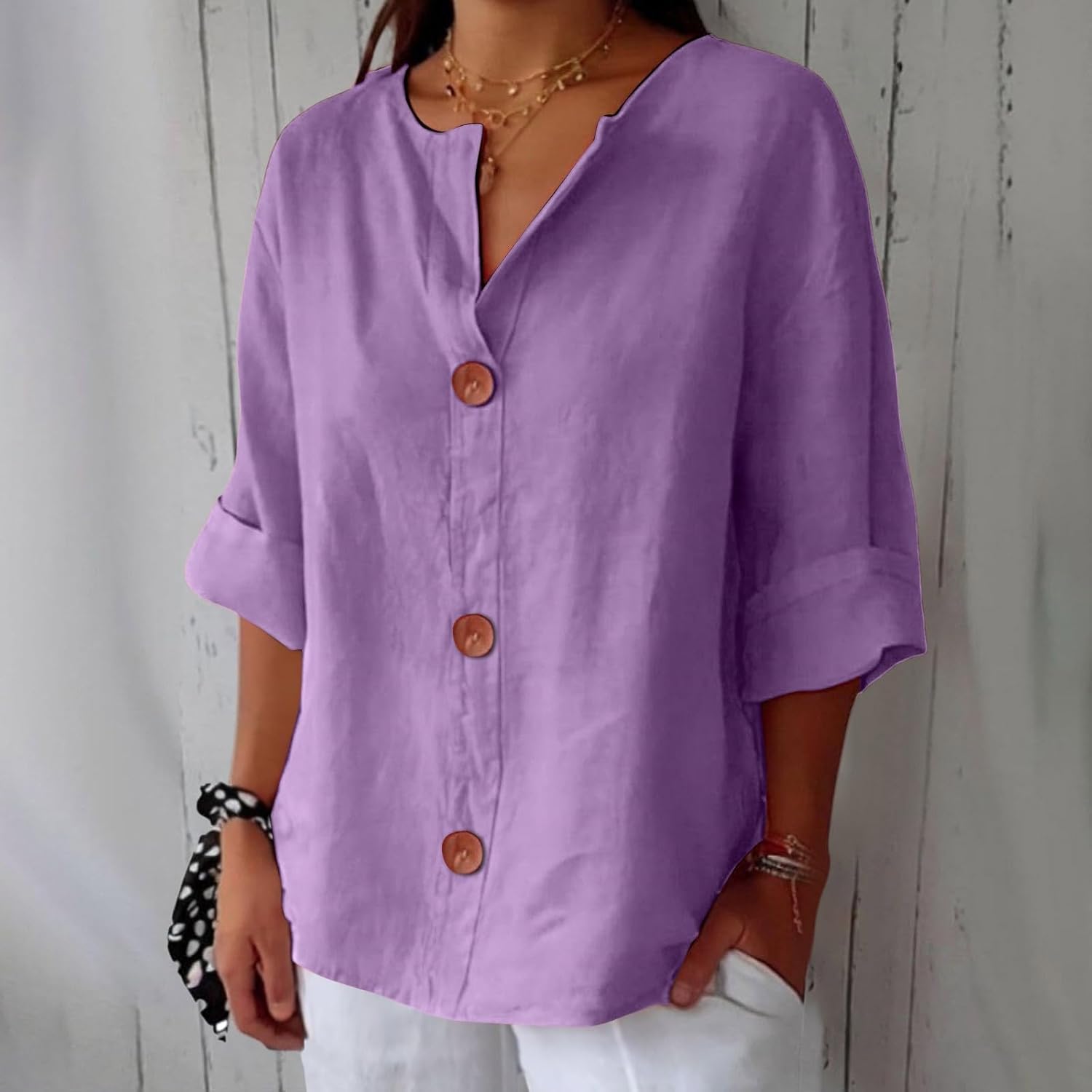 Margot – Linen Blend Blouse | Lightweight Loose Summer Top For Everyday Wear Blouse Neriona Purple