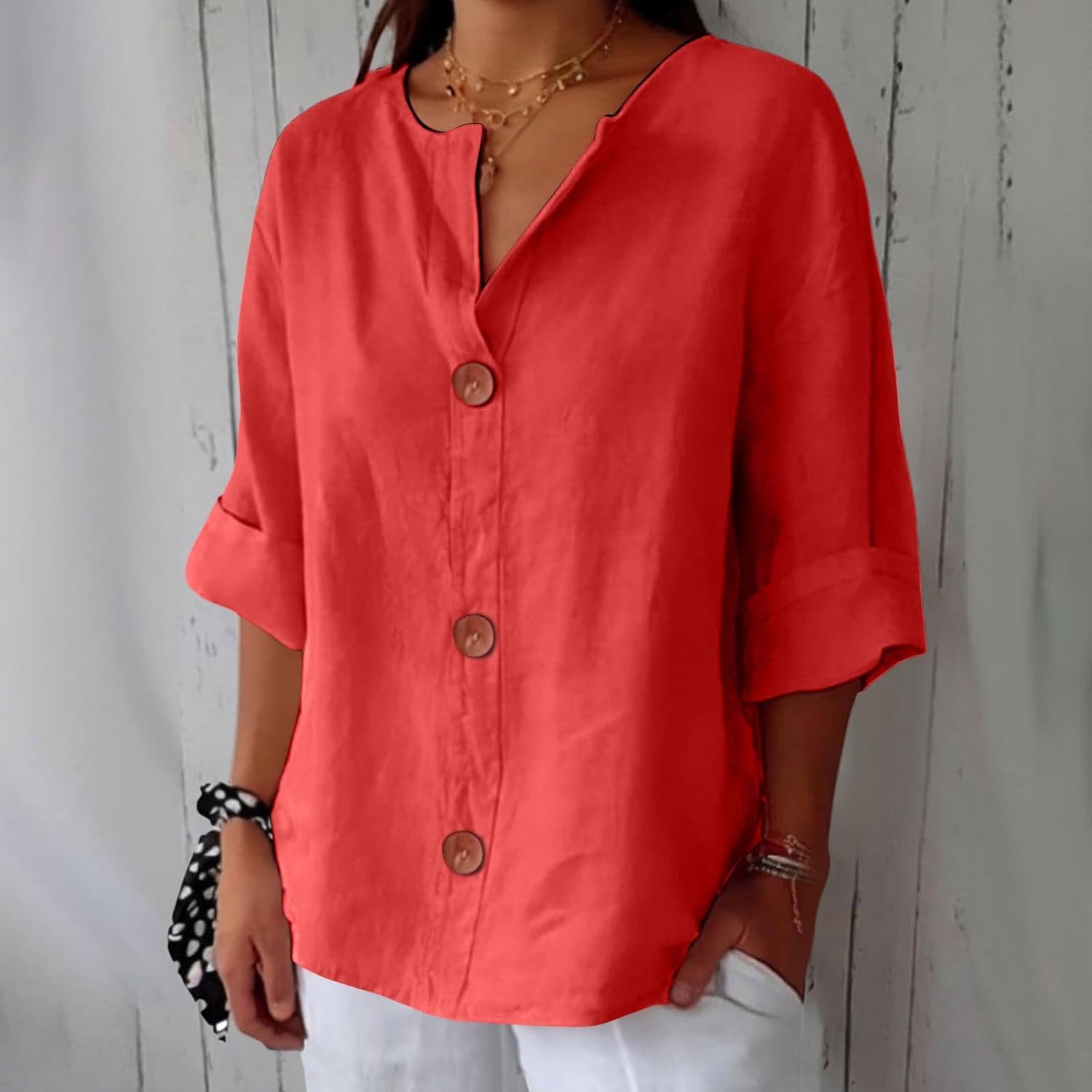 Margot – Linen Blend Blouse | Lightweight Loose Summer Top For Everyday Wear Blouse Neriona Red