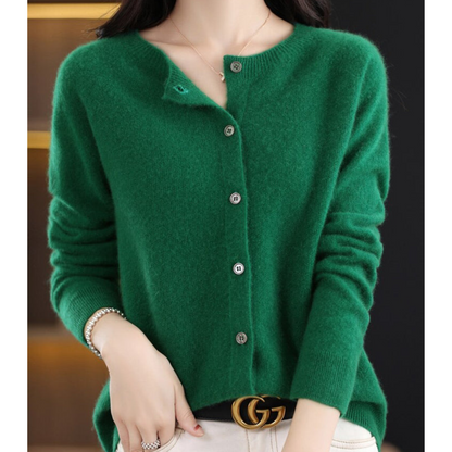 Women's Merino Wool & Cashmere Cardigan | Elegant O-Neck Button Knit For Winter Layering