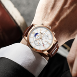 Lige Leather Classic Watch | With Moonphase Detail and Luminous Hands for Everyday and Business Wear Neriona