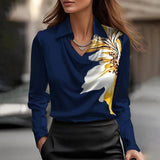 Celeste – Satin Blouse | Elegant Draped Neck Top For Work & Evening Wear Neriona Dark Blue