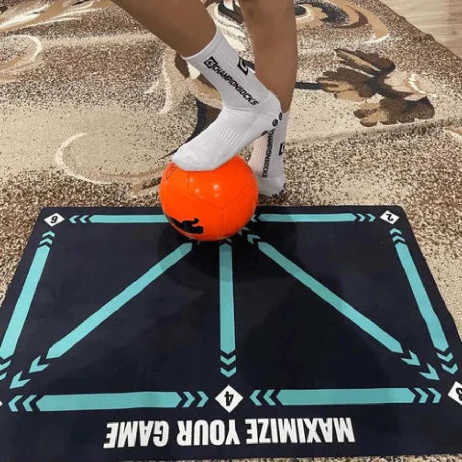 Football Pro Training Mat - Home Soccer Practice System | Ball Control, Dribbling & Skill Training Program for Young Players Neriona Mat + Video Training Program + Grip Socks