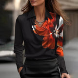Celeste – Satin Blouse | Elegant Draped Neck Top For Work & Evening Wear Neriona Printed Black