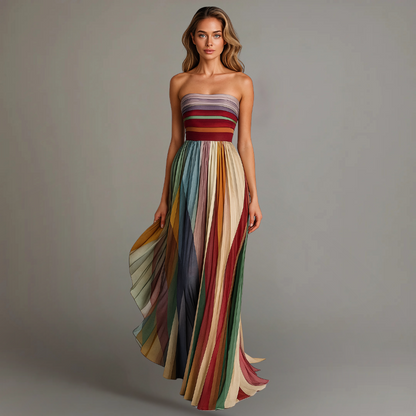 Elodie™ – Colorful Summer Maxi Dress | Strapless Women's Pleated Dress for Vacation, Beach & Resort Wear Neriona XL