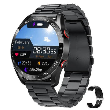 Non-Invasive Blood Glucose Test Smartwatch | Bluetooth Calling Fitness Watch with Heart Rate, Sleep and Health Monitoring Neriona Black Steel Strap