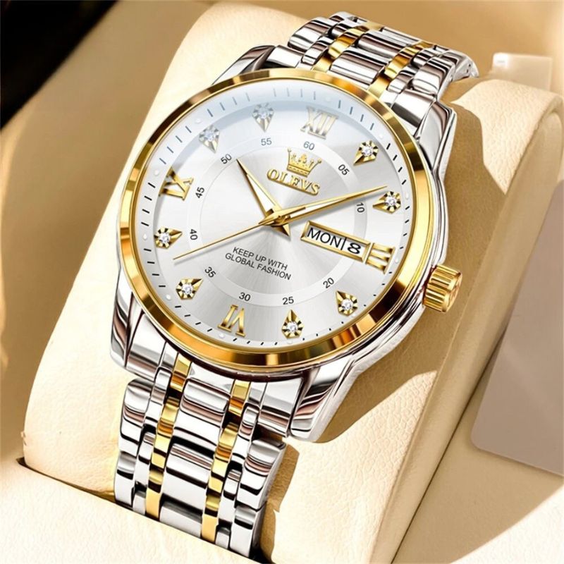 Malité Classic Steel Watch | Refined Everyday Watch With Clean Dial and Gold Accent Bracelet Neriona Silver Gold White