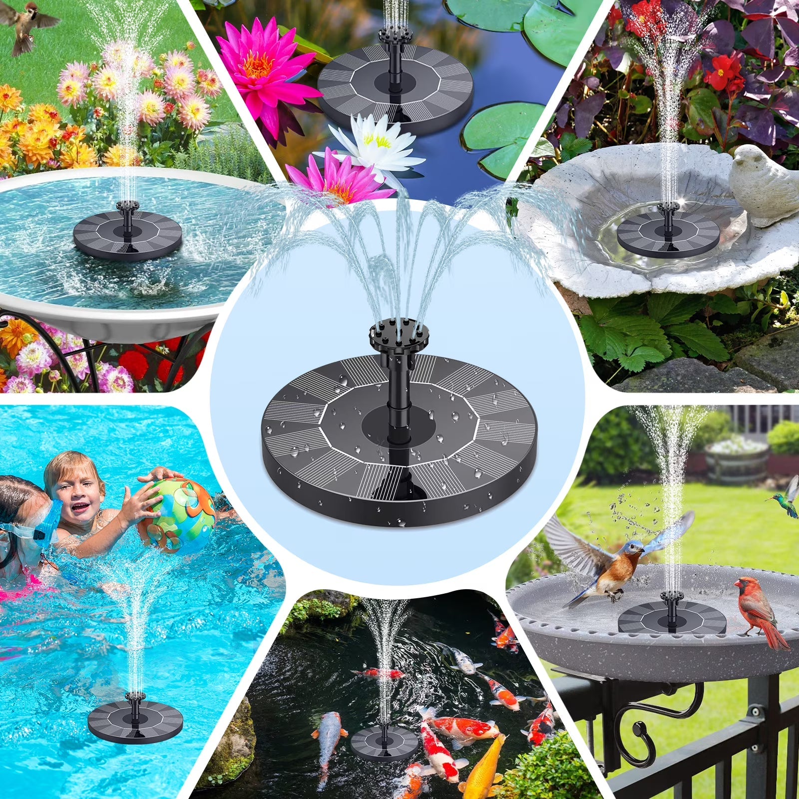 Solar Fountain Pump – Floating Water Fountain for Pond & Pool | Outdoor Solar Water Feature with Spray Nozzles Neriona
