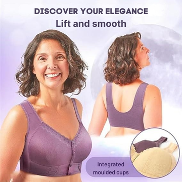 BellaEase – Front Closure Lifting Bra | Wireless Cotton Comfort Bra For Everyday Support Neriona Lilac Bra