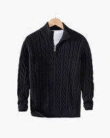 Everett – Quarter-Zip Cable Knit Sweater | 100% Cotton Pullover For Smart Casual Style Neriona Black