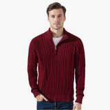 Everett – Quarter-Zip Cable Knit Sweater | 100% Cotton Pullover For Smart Casual Style Neriona Burgundy