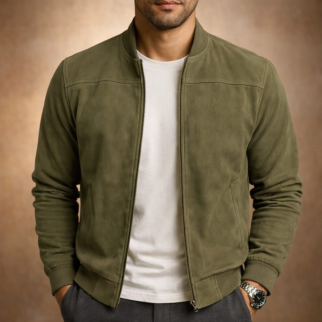Jason – Suede Bomber Jacket | Lightweight Smart Casual Jacket For Everyday Wear Neriona Green