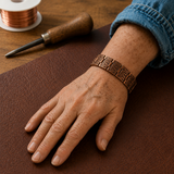 Men's Brogue Copper Bracelet | Textured Leather-Inspired Cuff Bracelet Neriona