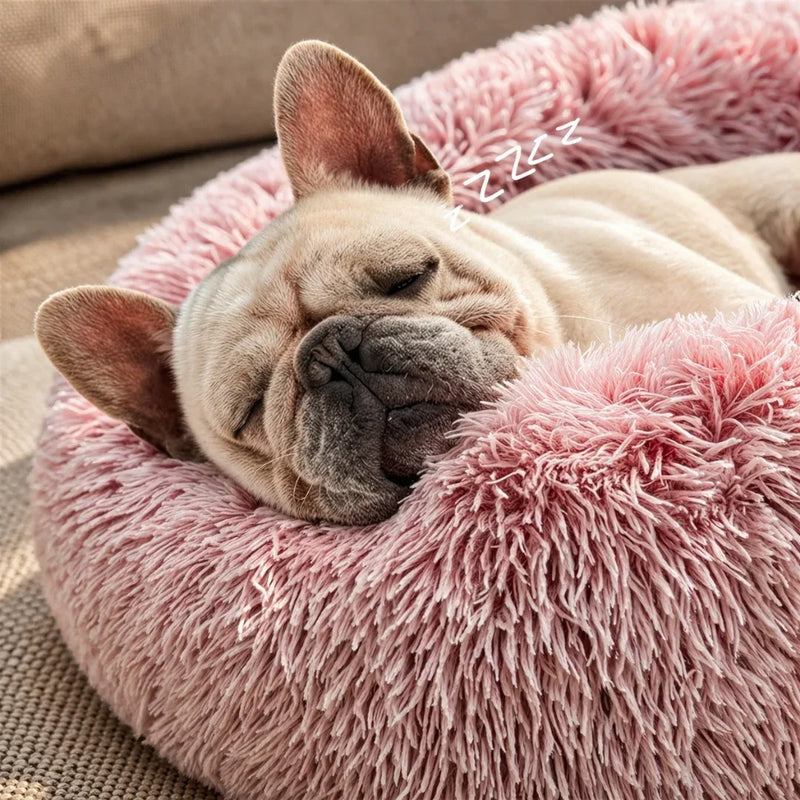 Donut Dog and Cat Bed - Soft Plush Pet Bed for Calming Sleep Neriona