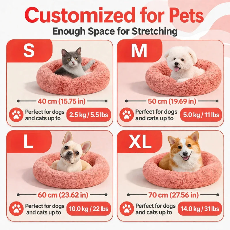 Donut Dog and Cat Bed - Soft Plush Pet Bed for Calming Sleep Neriona