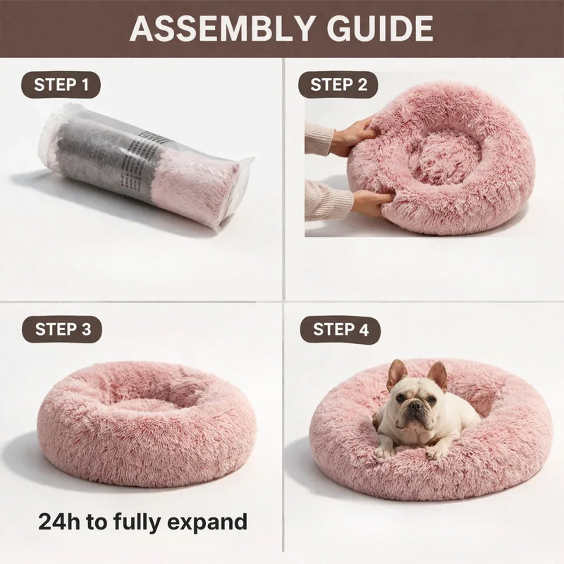 Donut Dog and Cat Bed - Soft Plush Pet Bed for Calming Sleep Neriona