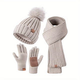 Nolan – Winter Hat Scarf Gloves Set | 3-Piece Knit Set With Touchscreen Gloves Neriona Beige