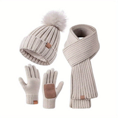 Nolan – Winter Hat Scarf Gloves Set | 3-Piece Knit Set With Touchscreen Gloves Neriona Beige