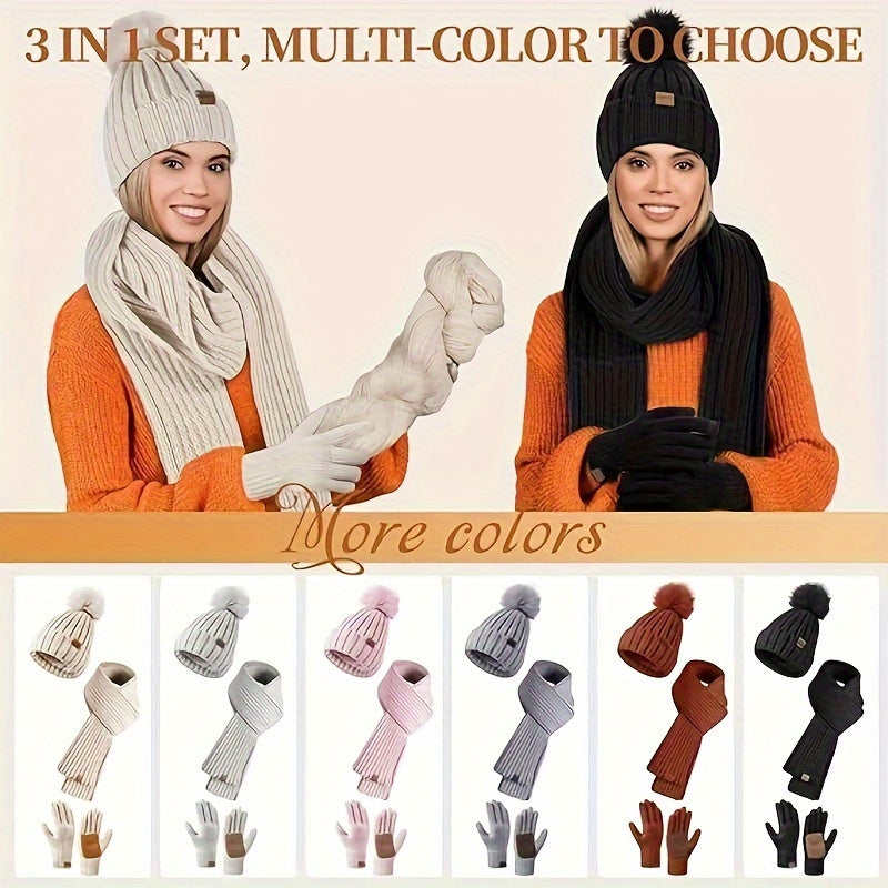 Nolan – Winter Hat Scarf Gloves Set | 3-Piece Knit Set With Touchscreen Gloves Neriona