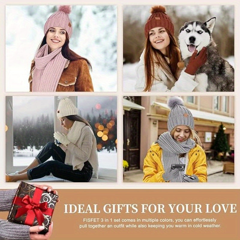 Nolan – Winter Hat Scarf Gloves Set | 3-Piece Knit Set With Touchscreen Gloves Neriona