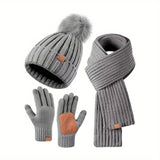 Nolan – Winter Hat Scarf Gloves Set | 3-Piece Knit Set With Touchscreen Gloves Neriona Light Gray