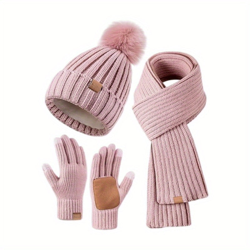 Nolan – Winter Hat Scarf Gloves Set | 3-Piece Knit Set With Touchscreen Gloves Neriona Pink