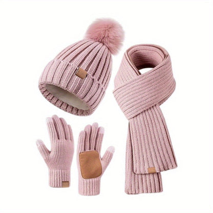 Nolan – Winter Hat Scarf Gloves Set | 3-Piece Knit Set With Touchscreen Gloves Neriona Pink
